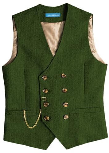 Solovedress Gilet da uomo vintage in lana, vestibilità normale, gilet da completo, gilet da uomo per matrimonio, per il testimone dello sposo, verde, L