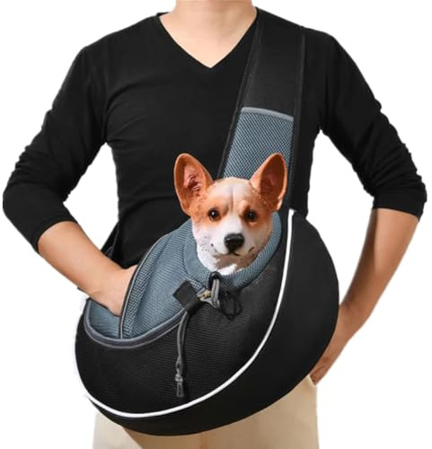 AYIDBE Sac à Bandoulière pour Petit Chien Réglable Sac de Transport de Chien Chat en Maille Respirant Sacs de Voyage pour Animaux Mains Libres Porte-bébé de Chiot Portable avec Poche pour Extérieur.S
