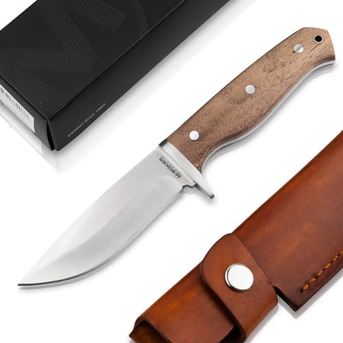 Magnum BÖKER Walnut Drop Fixed Knife - Fahrtenmesser mit feststehender Klinge unter 12 cm - Jagdmesser Holzgriff & Scheide - feststehendes Full Tang Outdoor Messer mit Parierelement für Pfadfinder