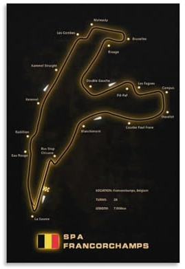 SECOLI Poster sur toile de circuit de Francorchamps Spa - Impression haute définition pour la maison, le bureau - Art mural - 30 x 45 cm