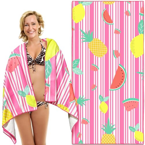 Lubibi Stylish Microfibre Beach Towel - 80x160cm, Extra Large, Quick-Dry, Sand-Free, Absorbent, Lightweight, with Tropical Fruit Design - Perfect for Beach, Pool, Travel, Beach Lovers of All Ages