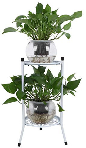 WOHPNLE Support De Plante En Métal À 2 Niveaux, Support De Pot De Fleur, Accessoires De Jardin Blanc