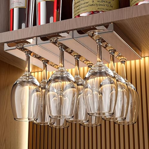 JUEGD Wine Glass Holder, Wine Glass Rack - 4 Pack, Wine Glass Storage Hanging Rack，Wine Glass Holder Under Cabinet for Kitchen, Home & Bar (Brown)