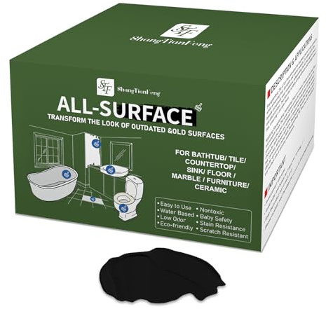 Black Ceramic Tub and Tile Refinishing Kit - Bathtub, Bathroom Wall, Countertop, Sink Paint - Easy to Use, Waterproof, Low Odor, No Toxic (Black 32.0 FL Oz 50-60 sq.ft)