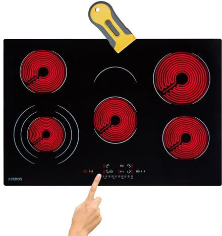 Arebos glass ceramic hob | 8700 W | 5 hobs | 77 cm | self-sufficient | incl. three-ring zone and roasting zone | with Sensor Touch | childproof lock | overheating protection | auto shut-off