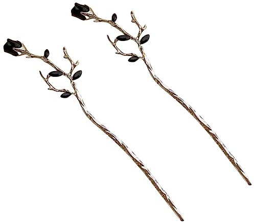 DOITOOL 2pezzi Bastoncino Per Capelli Forma Di Fiore Di Rosa Forcina Per Capelli Retrò Chignon Realizzato in Lega e Stili Di Abbigliamento