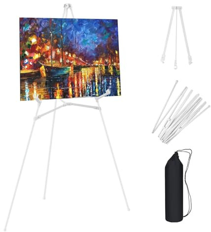 EWOID 1 x weißer Staffelei-Ständer für Hochzeitsschilder, 165 cm, verstellbare Metall-Staffelei für Display, tragbare faltbare Staffelei für Hochzeit, Ausstellung, Kunst, Poster mit tragbaren Taschen