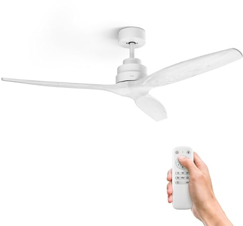 Ufesa Deckenventilator, 40W, 6 Geschwindigkeiten, Ultra Silent, 3 Naturholzflügel 132cm, Sommer - Winter Funktion, 8h Timer, Fernbedienung, Weiß