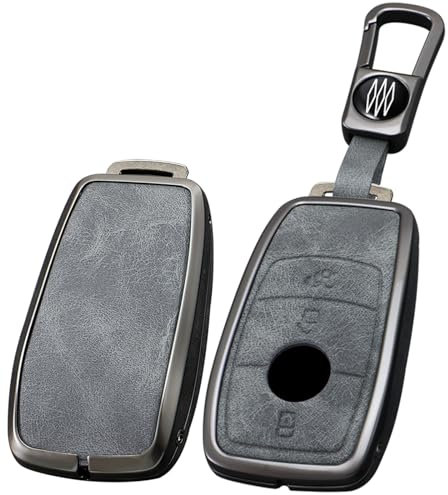 ontto Autoschlüssel Hülle Cover Passt für Mercedes Benz A C E S G Klasse GLC CLE CLA GLB GLS W177 W205 W213 W222 X167 AMG Fernbedienung Metall Leder Schlüsselhülle Etui Schlüsselanhänger Grau A