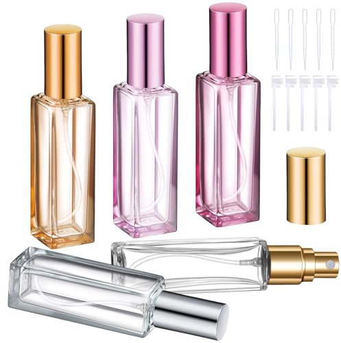 Domensi 5 botellas de perfume de 20 ml vacías de viaje, recargables, mini botellas de perfume, decantador portátil, a prueba de fugas, atomizador de vidrio para perfume, pulverizador de niebla fina,