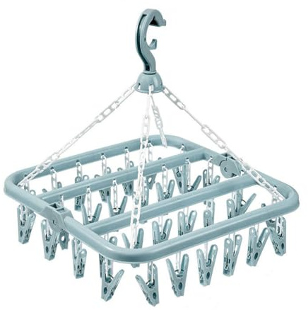 OHAOLYLE Clothes Drying Hanger,Drip Foldable Hanging Sock Rack with 32 Clips,Folding Laundry Hanger,Hanging Drying Rack,Multifunction clothes drying rack，Rotary Wind-sock hanger(Blue)