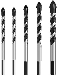 Aiweijia 5PCS Tile Drill Bits Set Concrete Drill Bit Masonry Drill Bit Triangle Drill Bits for Porcelain, Glass, Brick, Plastic, Cement, Wood, Tile 6 6 8 10 12mm