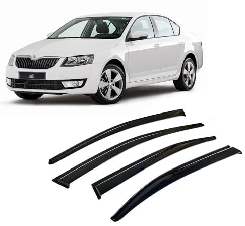 Rumplex Windabweiser Luftabweiser Regenabweiser Seitenfensterabweiser Kompatibel mit Skoda Octavia 2013-2019 Autofenster Regenschutz Regenabweiser Anklebbare Deflektoren 4 Stück Externe Passform