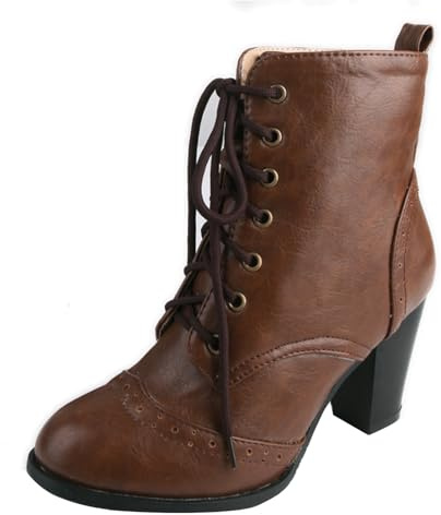 HSyc JRX Bottines à talons hauts pour femme avec lacets - Bottes d'hiver à talon bloc - Bottines à lacets, marron, 40 EU