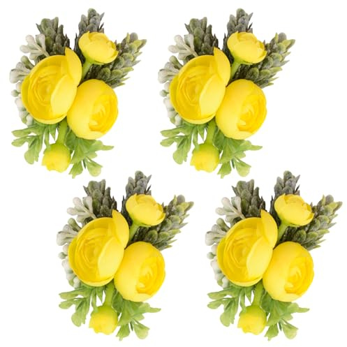 URROMA Set di 4 fiori da polso gialli con boccioli di rosa artificiali, decorazione da sposa per feste di nozze