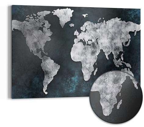 DEQORI Metall Magnettafel | 90x60 cm cm groß | Motiv Gealterte Weltkarte | Whiteboard für alle Magnete | Magnetboard Wand-Tafel für Küche & Büro | Design Magnetwand Pinnwand magnetisch