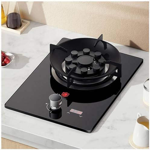 Cuisinière à gaz portable 1 brûleur, feu élevé à 9 cavités de 5,0 kW, support de pot en fonte en verre trempé noir, avec protection contre l'extinction, minuterie(NG)