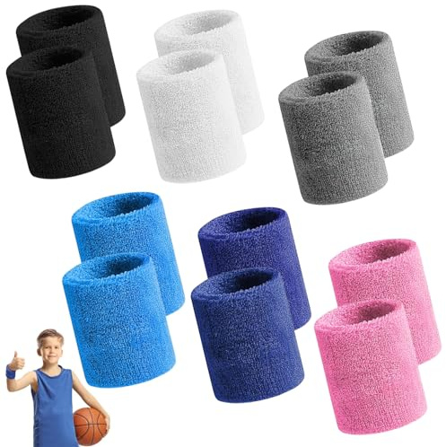 12 stycken svettband handled 3,2 x 3,0 tum svettabsorberande bomull elastisk andas för pojkar flickor vuxna för fotboll, basket, tennis, gymnastik, golf, löpning (färgglad)