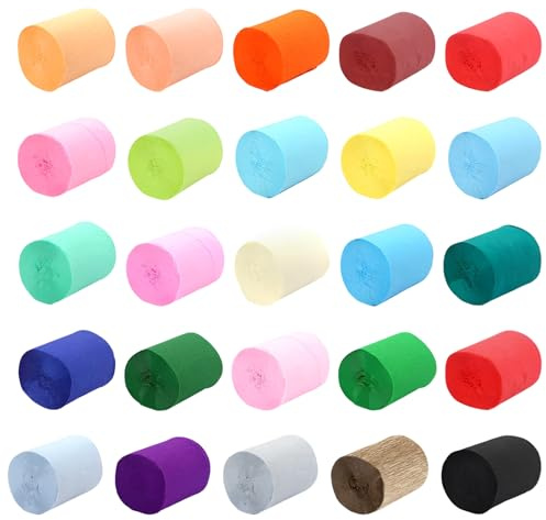 Xmart 26 rotoli Carta Crespa Colorata Artigianato di Carta Crepe Stelle Filanti in Cartas Crespa Decorativa Nastro Cartas Crespata 20 Colori per Decorazione di Nozze Festa di Compleanno 4.5cm x 10m