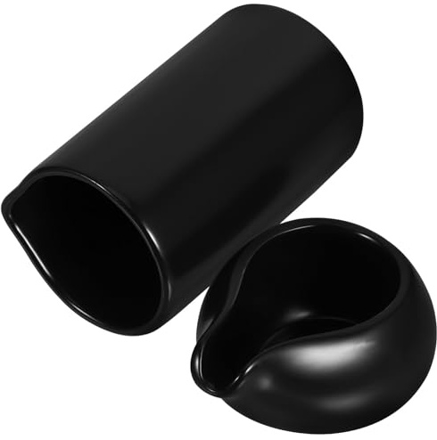 PRETYZOOM Lot Pots à Lait En Céramique Noir Mat, Cuillère Ronde Incluse, Dosage Précis, Résistance à La Chaleur, Pour Café, Miel, Sauces, Usage Domestique Et Restauration, Service 2 Pièces