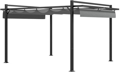 Outsunny 3 x 4m Pergola with Retractable Roof Canopy, Aluminium Frame Garden Gazebo Outdoor Sun Shade Shelter for Grill, Patio, Deck, Dark Grey