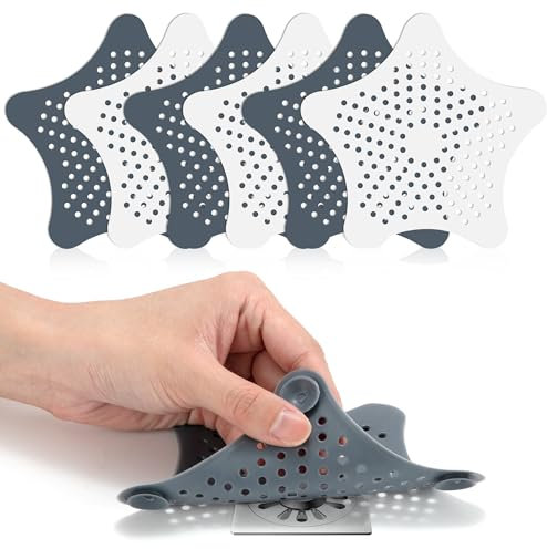 Yesaler Colador de Drenaje 6 Piezas Protector de Drenaje Colador de Fregadero con 5 Ventosas para Cocina Bañera Ducha Blanco Gris