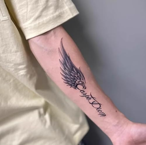 Temporary Tattoos Stickers Fake Tattoos Wings English Inspirational Phrases Herbal Tattoos Men And Women Waterproof Juice Semi-Permanent Lasting 2 Weeks Arm