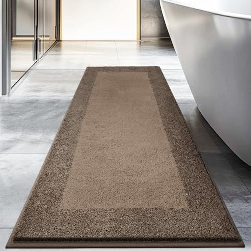 DOMUSTEX Badezimmerteppich 60 X 150 cm, Badematte rutschfest, Badteppich Waschbar, Badvorleger für Dusche, Badewanne und Fußboden