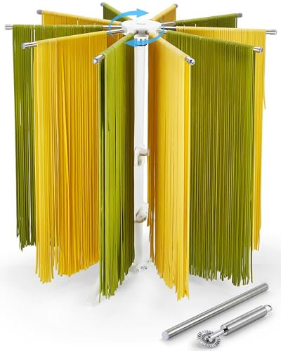 MUMSUNG Pasta Drying Rack, Large 304 Stainless Steels Pasta Drying Rack Collapsible with Handle for Homemade Fresh Pasta Noodle Spaghetti, Design for Easy Storage
