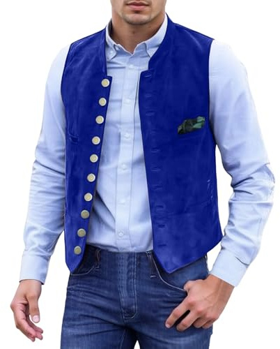 Generisch Trachtenweste Herren Blau, Trachtenweste Herren Mit Stehkragen Samt Lederhosen Trachten Weste Ärmellose Trachtengilet Slim Fit Oktoberfest Outfit Vintage Herrenweste, Blau, S