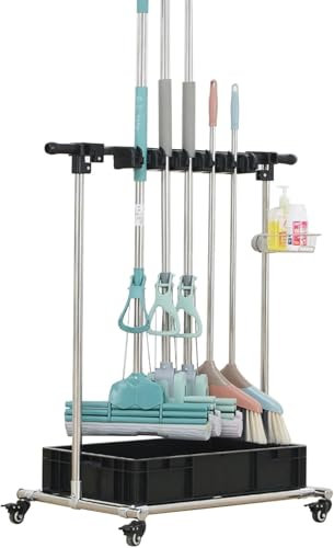 Soporte para escobas y trapeadores, Organizador de artículos de Limpieza, carritos con Ruedas, Cubo para trapeadores, Organizador de Herramientas de jardín, Armario para escobas, g