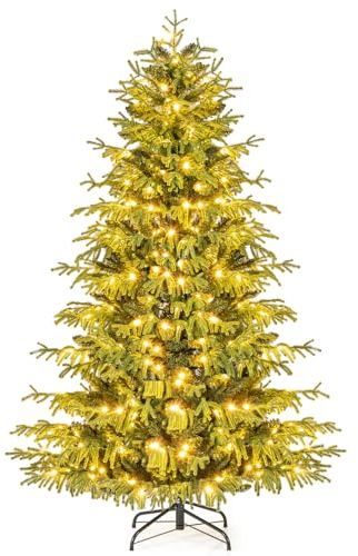 RELAX4LIFE Árbol de Navidad con 270/370 Luces LED Blanco Cálido y 746/1090 Ramas de PVC y TPE, Árbol de Navidad con Luces Incorporadas con Diseño de Bisagras para Hogar, Oficina y Tienda (180cm)