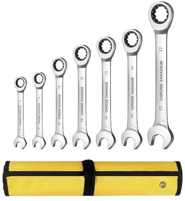 WAFOHSR Set di Chiavi Combinate A Cricchetto da 6-22 Mm, Kit di Utensili Manuali Metrici, Chiavi for Riparazione Auto, Chiavi Inglesi con Sacchetti in Tessuto Arrotolato Ampia Applicazione(7 PCS)