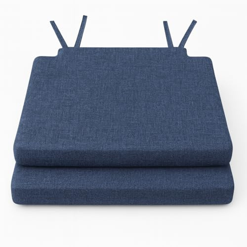 Genérico Set 2 Cojines para Silla 40x40x3 cm con Tiras y Cremallera Color Azul, Lavables, Antideslizantes y Acolchados – para Comedor, Cocina o Terraza