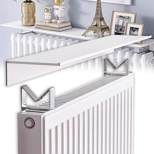 Mensola Sopra Termosifone,Mensola per Radiatore,Bianco,Senza Foratura,Rimovibile,Copritermosifone Moderno Antifumo Antipolvere,Copricalorifero Lega di Alluminio,per Ufficio Domestico(60cm)