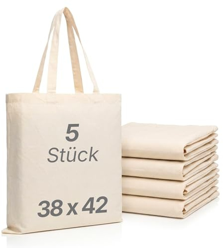 LEATEX Baumwolltasche Stoffbeutel Natur 38x42 cm 145 g/m² – Wiederverwendbar Tragetasche für DIY Schule Shopping Aufbewahrung – Unbedruckt Canvas Einkaufstasche mit langen Henkeln 70 cm