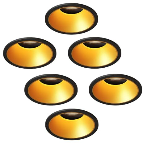 Ledvion 6er Set LED Einbaustrahler Rund Schwarz Warmweiss GU10 Fassung | Einbaumass Ø81mm; Fuer trockene Innenraeume wie Wohnzimmer Kueche und Flur
