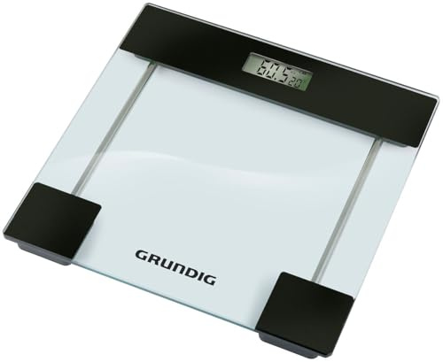 Grundig Personenwaage Digital - Waage Personen bis 180KG - Körperwaage mit LCD Display und Temperaturanzeige - Einheiten Kg und Lb - Automatische Abschaltung - Glasplatte