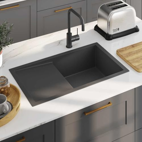 Fregadero De Cocina De Acero Inoxidable Negro, Hecho A Mano Con Escurridor, Anticorrosión E Insonorizado, kitchen sink, Fregadero Bajo Encimera, Adecuado Para Cocinas y Lavaderos, Negro, 75x44x20 cm