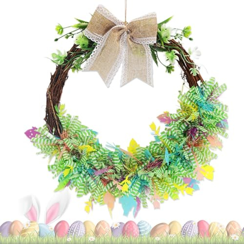 Nkmifeg Corona di Pasqua per porta d'ingresso – 38 cm e gigli artificiali per feste – corone pasquali per esterni | per ufficio, tavolo da festa, divano, mensola sala da pranzo