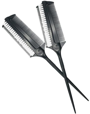Happyyami 2 Pinceles para Teñir el Cabello de Doble Cara Peine, Aplicador de Tinte de Plástico Negro Portátil para Uso en Casa y Estilo DIY
