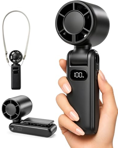 TUNISE Portable Fan, Handheld Fan Rechargeable 3600mAh, Mini Personal Fan | 1-100 Speed Turbo Airflow, Clip On Fan, 360° Adjustable, Magnetic Clip, Small Travel Fan for Outdoor Camping Gym, Black