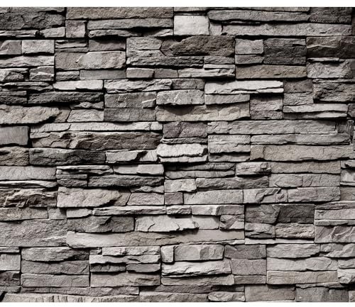 decomonkey Fototapete Steinwand Stein 350x256 cm Design Tapete Fototapeten Tapeten Wandtapete moderne Wand Schlafzimmer Wohnzimmer Steintapete Steinoptik 3D Mauer grau