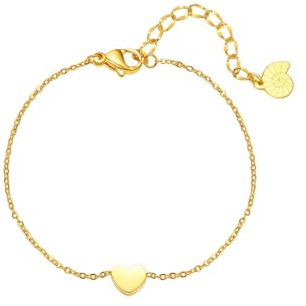 Happiness Boutique Damas Brazalete de Corazón en Color Oro | Brazalete Delicado con Colgante Corazón Joyería de Acero Inoxidable