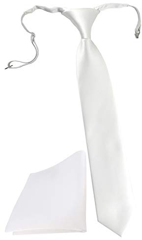 TigerTie Kinderkrawatte Einstecktuch in weiss einfarbig Uni - vorgebundener Knoten (fest vernäht) mit Gummizug