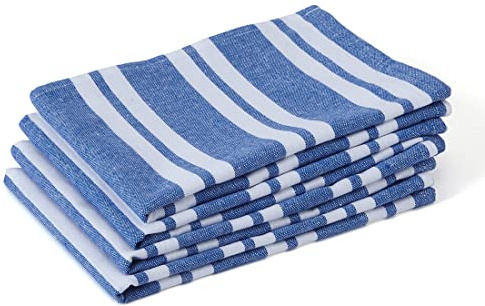 Encasa XO Geschirrtücher, Saugfähige Baumwolltücher 70x45 cm | Franca Blue Stripes Antibakterielles Finish | Schnell Trocknend & Fusselarm | Zum Reinigen & Trocknen | 4er-Set