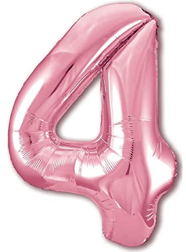 Luftballon 4. Geburtstag Zahl 4 Rosa XXL Riesen Folienballon 100cm Geburtstagsdeko Mädchen Ballon Zahl Deko zum Geburtstag. Fliegt mit Helium.