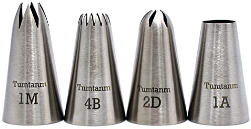 Tumtanm 4 Stück Edelstahl nahtlos Spritztüllen-Set, Kuchen dekorieren Tipps, Professionelle große Spritztüllen, für Cupcakes und Backen