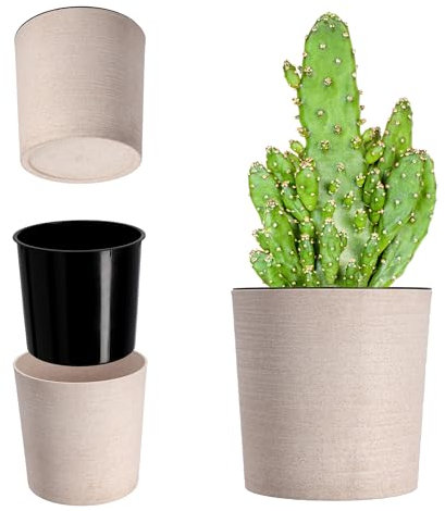 KADAX Blumentopf mit Holzspänen, eleganter Übertopf mit Einlage, Topf, Gartenschale, Blumenkübel, Blumentopfschutz für Wohnzimmer, Büro (⌀ 25cm, Creme)