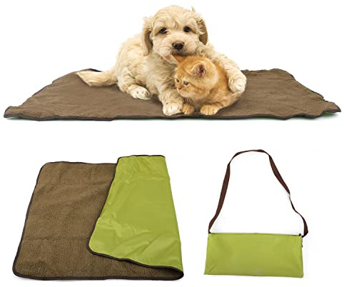 Gohytal Hundedecke Tragbar, Faltbare wasserdichte Haustier Decke, Hundedecke Outdoor Hundematte mit Tragetasche, Waschbar Hundedecke Matte für Hunde und Katzen, 100x70cm (Grün)